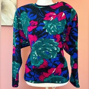 Vintage 1980s glam maximalist floral shirt with shoulder pads 100% wool bold SM